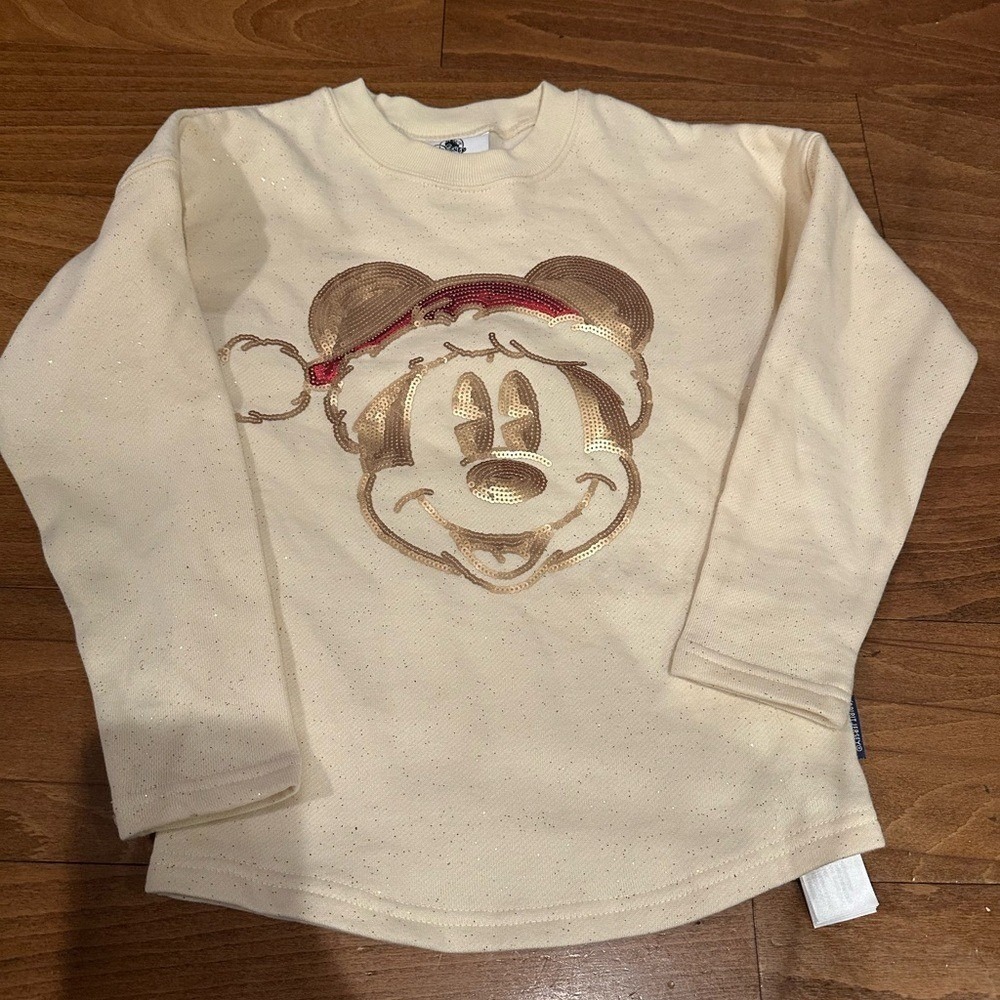 Disney Festive Sequin Cream Long Sleeve Spirit Jersey Sweatshirt Mickey Size 5/6
